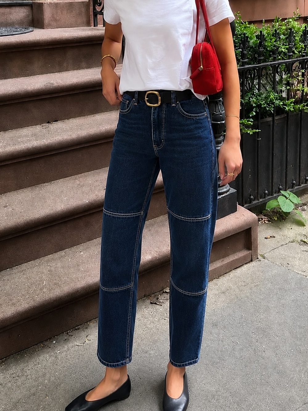 Brandy Melville J Galt Dark Blue Painter’s Patch Seam Jeans Small